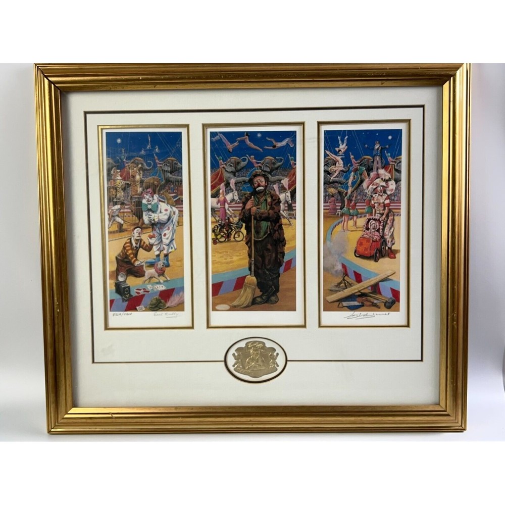 Emmett Kelly in the spotlight Commemorative Signed Edition Tryptich 21x24in 8329